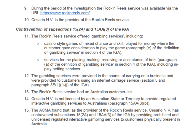 Rock N Reels has been investigated by the Australian authorities for illegal online gambling activities.