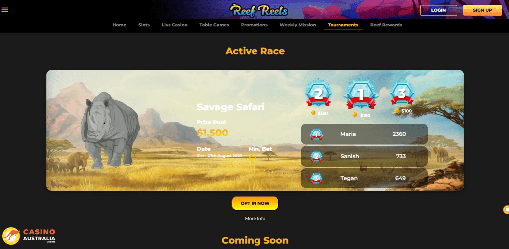 Weekly Tournaments at Reef Reels Casino Australia