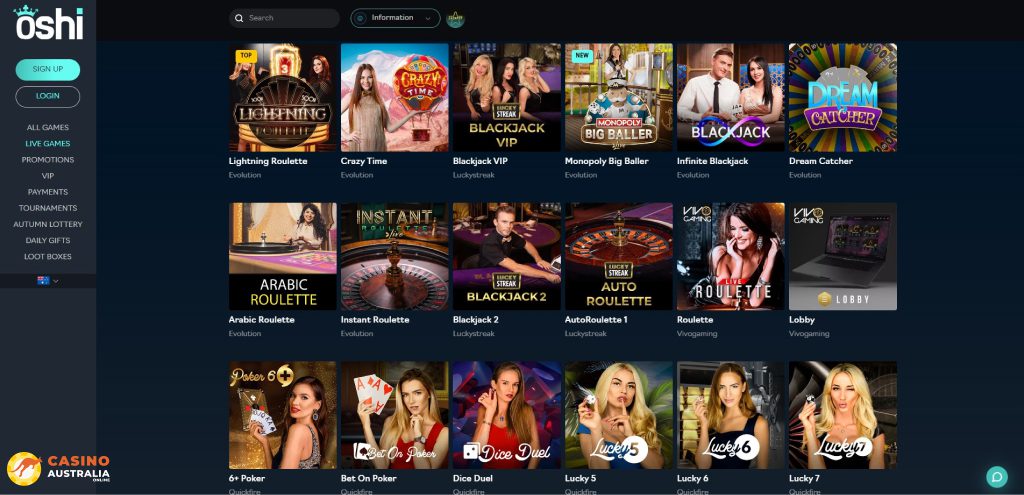 Oshi Casino Live Games Australia