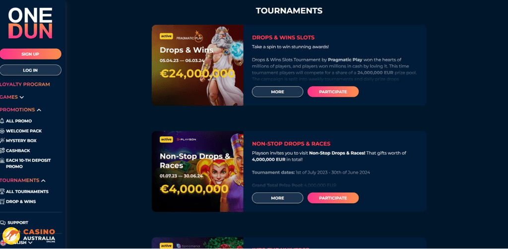 Weekly Tournaments at OneDun Casino Australia