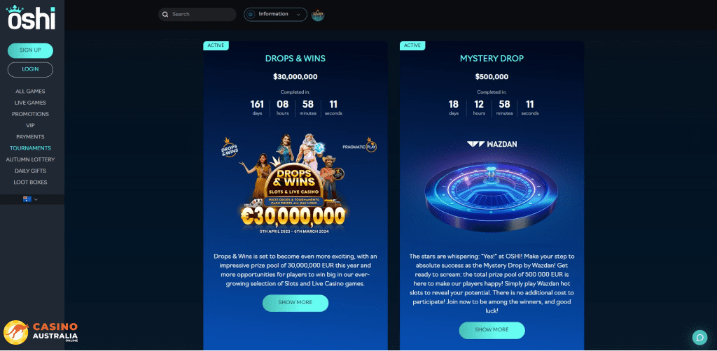 Weekly Tournaments at Oshi Casino Australia