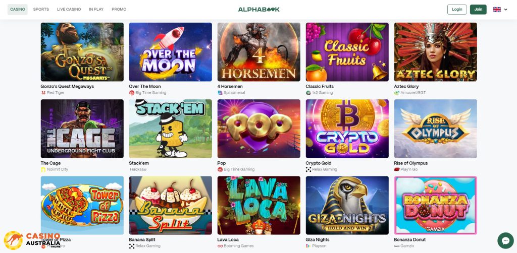 Alphabook Casino Games Australia