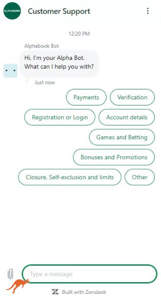Alphabook Casino Live Chat Support