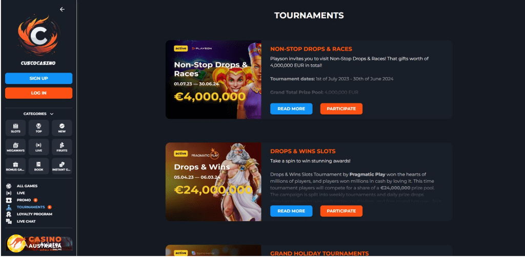 Weekly Tournaments at Cusco Casino Australia