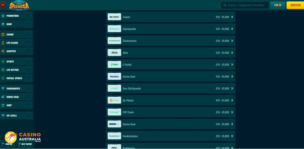 Withdrawals Methods at Spinaga Casino