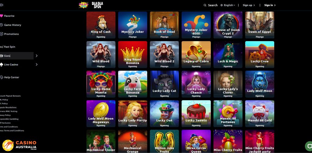 BlaBlaSpin Casino Games Australia