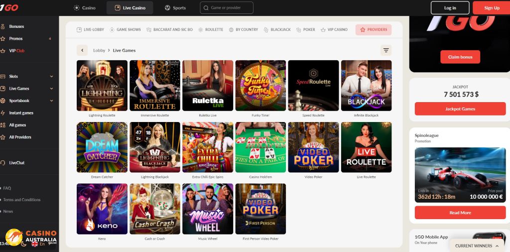 1Go Casino Live Games Australia