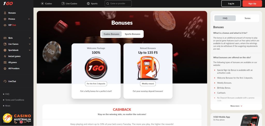 1Go Casino Promotions Australia