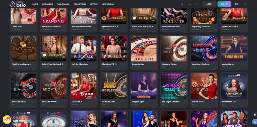 CasinoBello Casino Live Games Australia