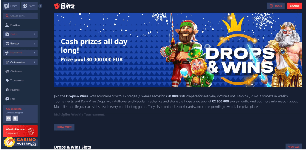 Drops & Wins at Bitz Casino Australia