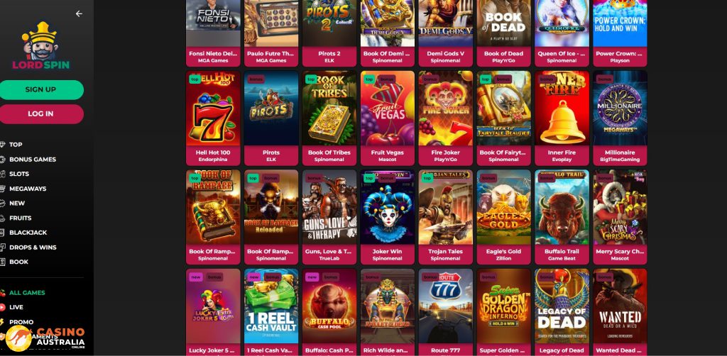 LordSpin Casino Games Australia