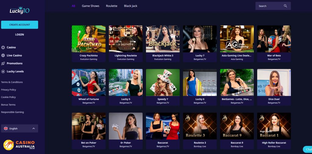 Lucky10 Casino Live Games Australia