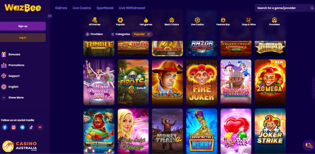 Wazbee Casino Games Australia