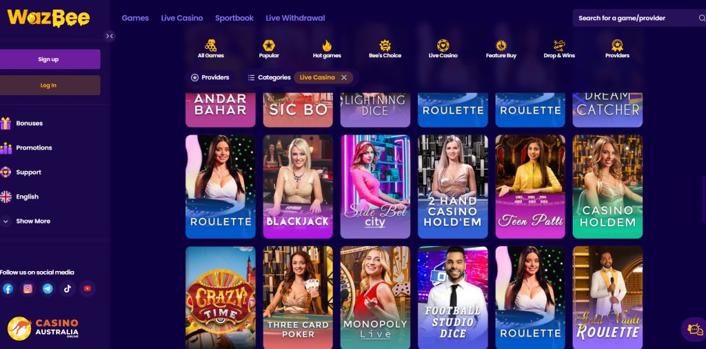 Wazbee Casino Live Games Australia