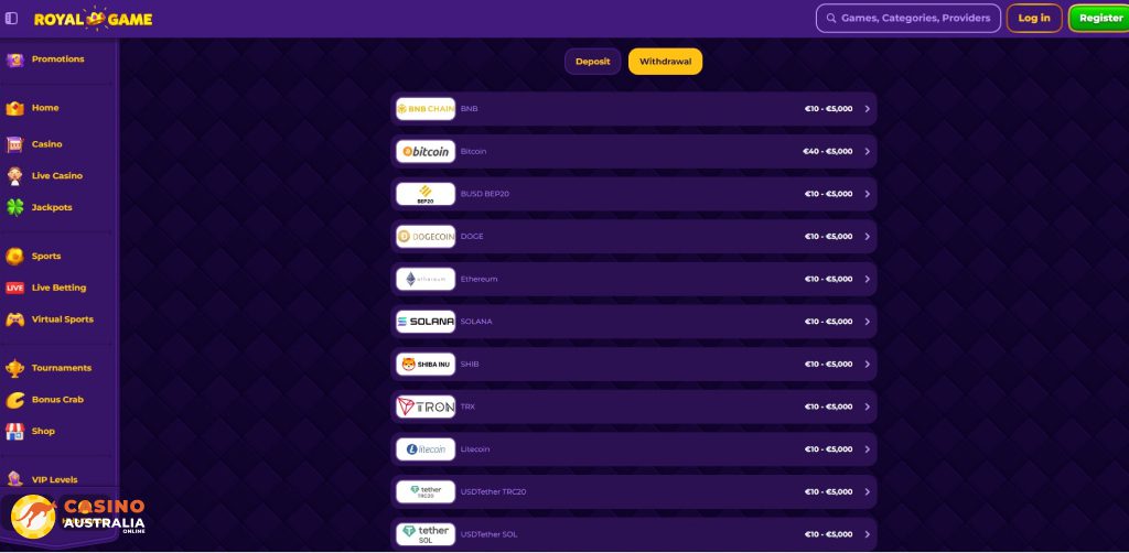 Withdrawals Methods at RoyalGame Casino