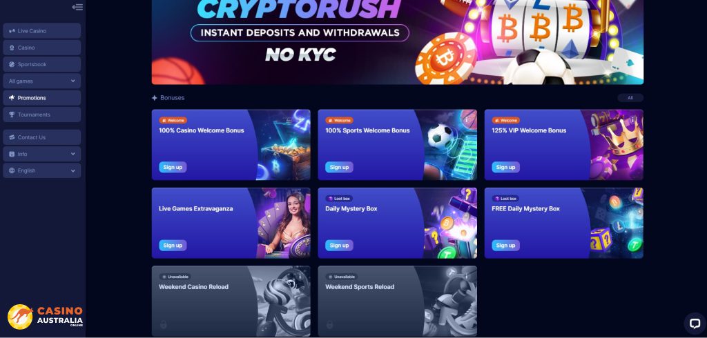 CryptoRush Casino Promotions Australia