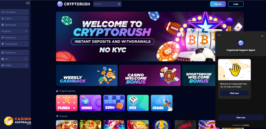 Support at CryptoRush Casino Australia