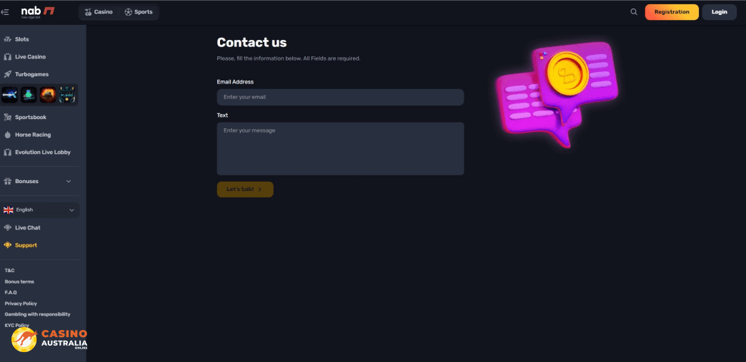 Support at Nab Casino Australia