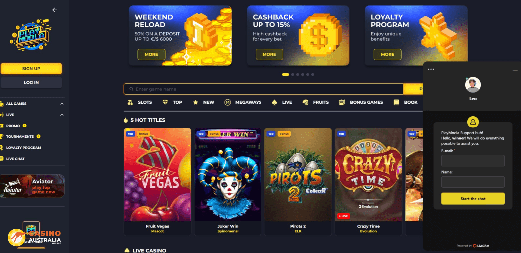 Support at PlayMoola Casino Australia