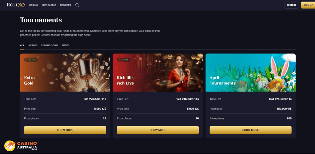 Tournaments at RollXO Casino Australia