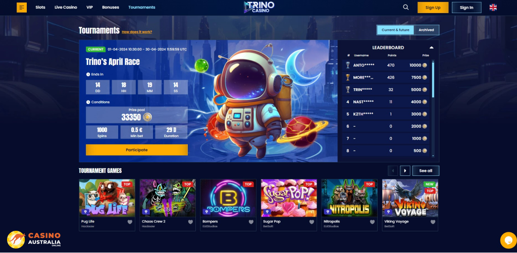 Tournaments at Trino Casino Australia