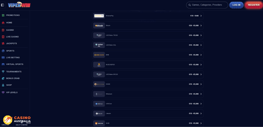 ViperWin Casino Payment Methods