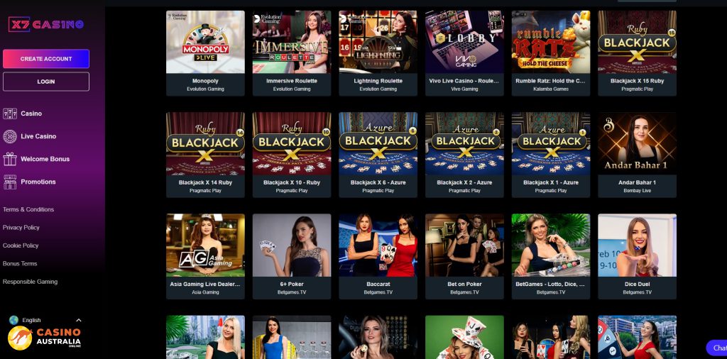 X7 Casino Live Games Australia