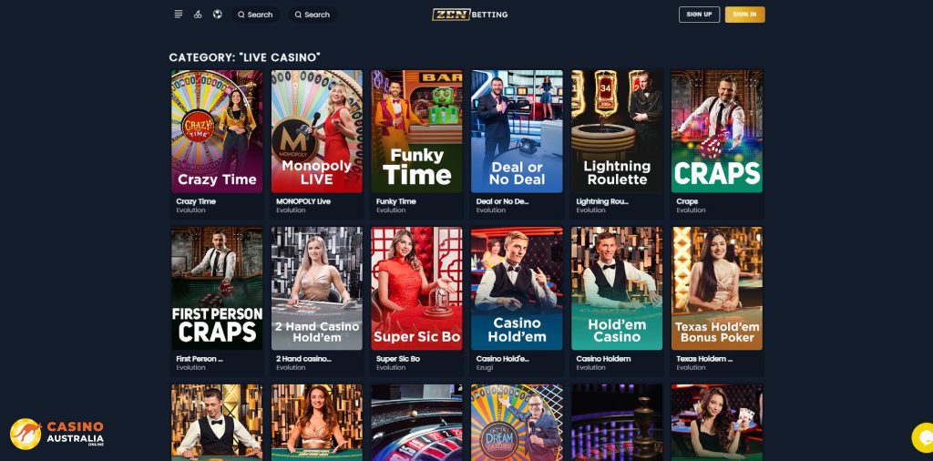 ZenBetting Casino Live Games Australia