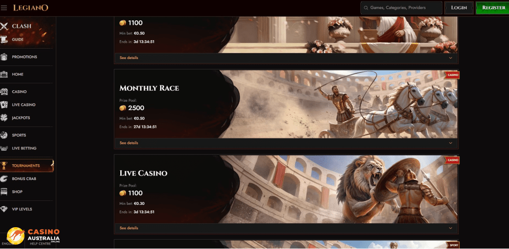 Tournaments at Legiano Casino Australia