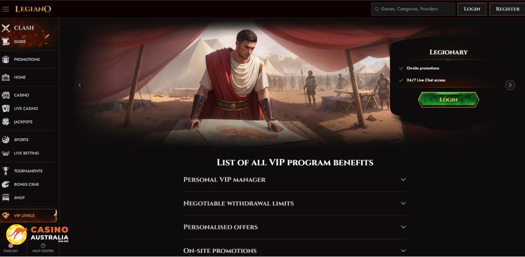 Vip Program at Legiano Casino Australia