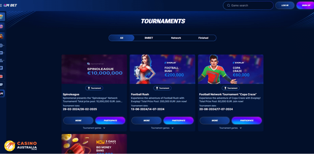 Tournaments at BM.Bet Casino Australia