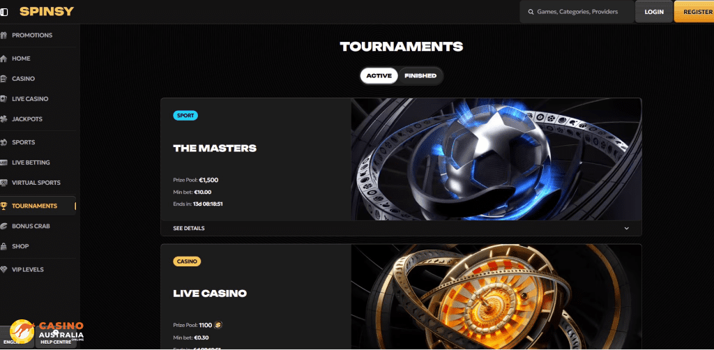 Tournaments at Spinsy Casino Australia