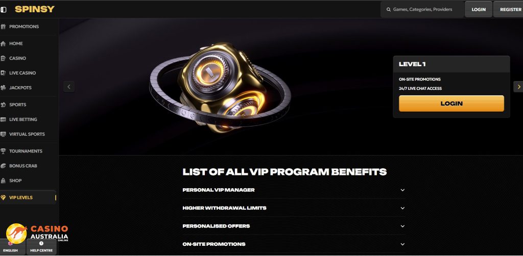 Vip Program at Spinsy Casino Australia