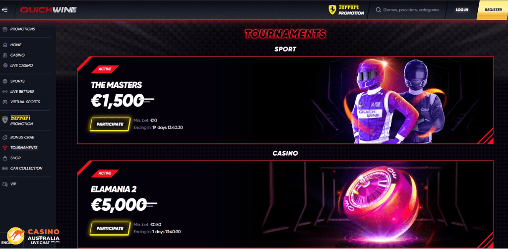 Tournaments at QuickWin Casino Australia