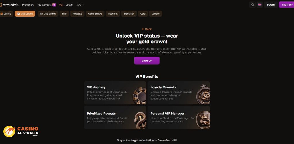 Vip Program at CrownGold Casino Australia