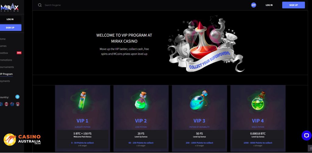 Vip Program at Mirax Casino Australia