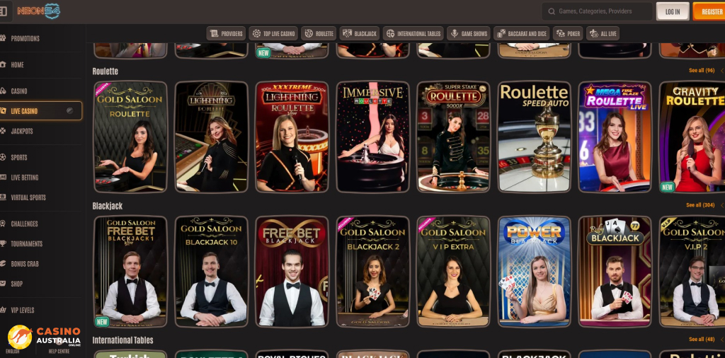 Neon54 Casino Live Games Australia
