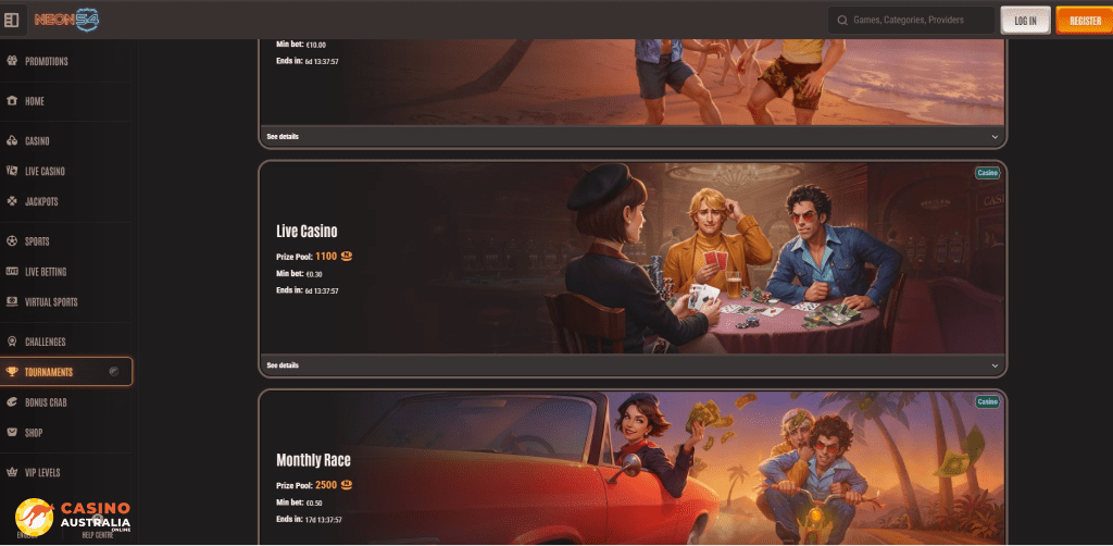 Tournaments at Neon54 Casino Australia