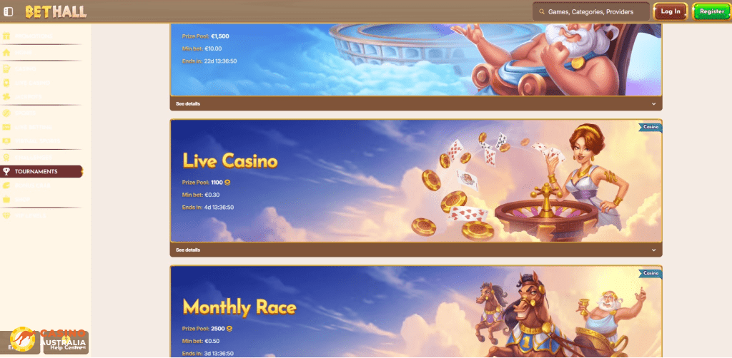 Tournaments at BetHall Casino Australia