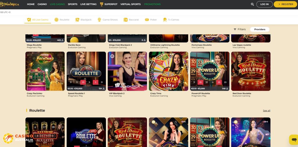 Winmega Casino Live Games Australia