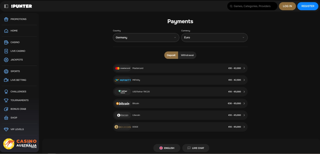 MrPunter Casino Payment Methods