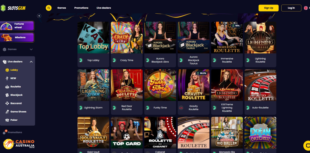 SlotsGem Casino Live Games Australia