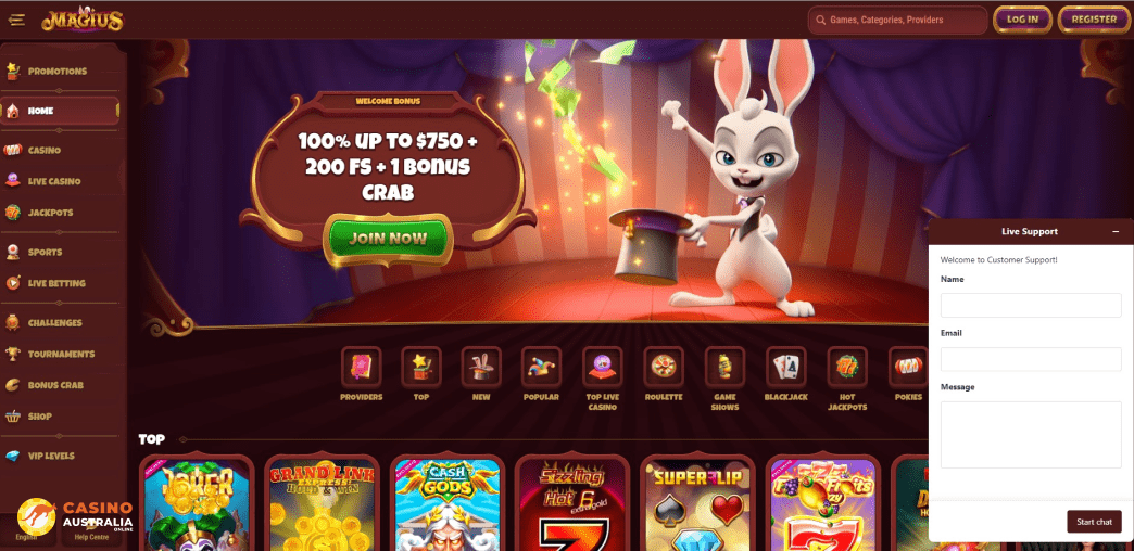 Support at Magius Casino Australia