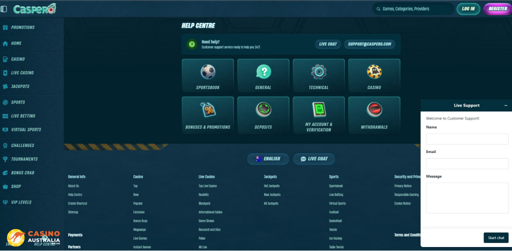 Customer Support at Caspero Casino Australia