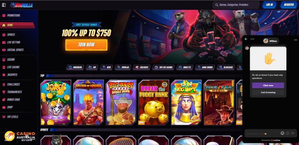 Support at Winrolla Casino Australia