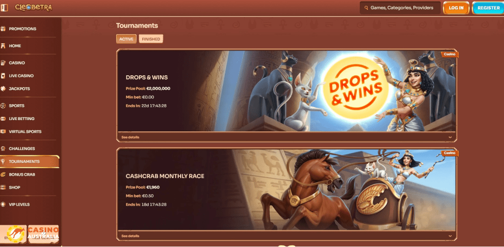 Tournaments at CleoBetra Casino Australia