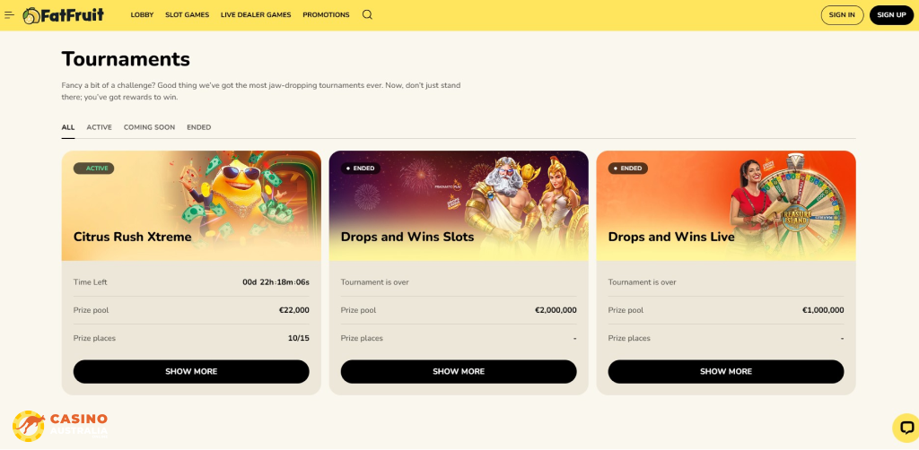 Tournaments at FatFruit Casino Australia