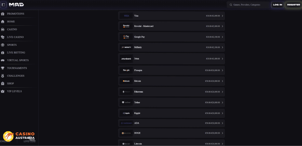 MadCasino Payment Methods