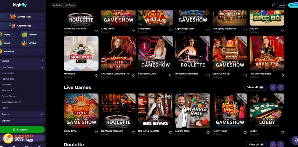 Highflybet Casino Live Games Australia