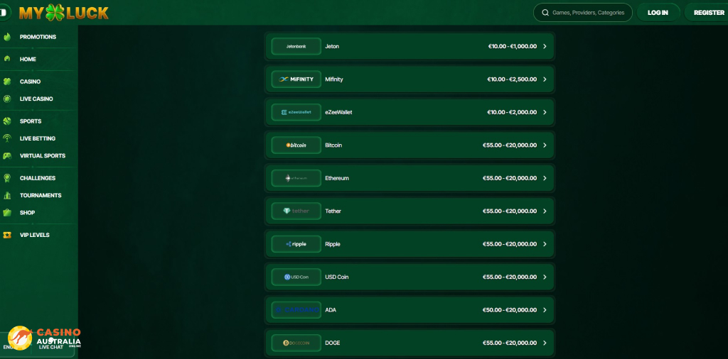 MyLuck Casino Payments Australia